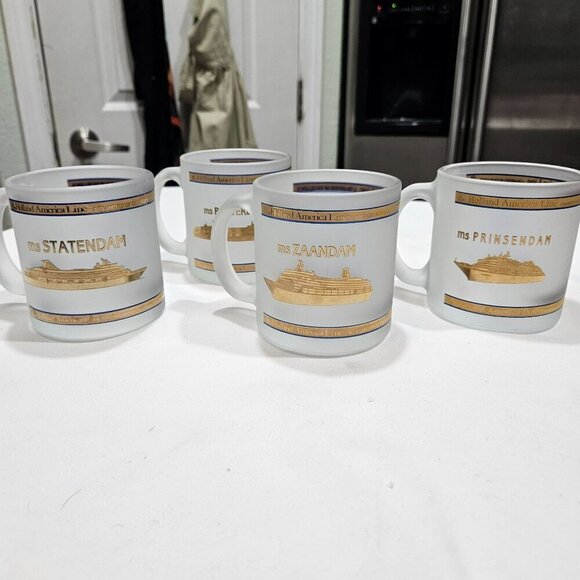 Holland America Line Frosted Glass Mugs - Statendam Zaandam Prinsendam Rotterdam - Picture 2 of 11
